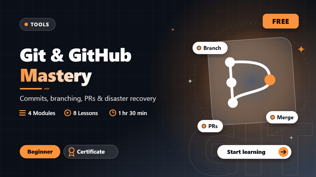 Git and GitHub Mastery course cover