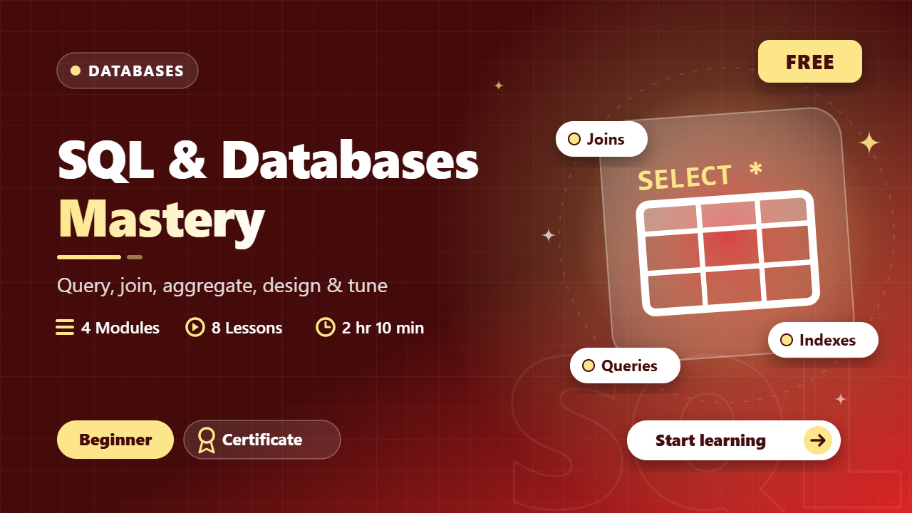 SQL and Databases course cover